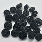 25  Antique Victorian Black Glass Faux Beaded Faceted Button Lot Metal Shanks