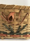 Vtg Woven Wicker Hanging Wall Pocket Basket Tulip Flower Design Bent Wood Handle