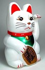 White  Feng Shui Gold Lucky Beckoning Waving Cat Maneki Neko 5 tall
