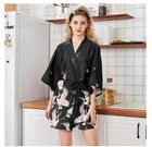 Women Satin Floral Kimono Robe Short Silk Bridesmaid Wedding Dressing Gown