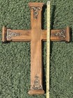 Large Wall Hanging Religious 28x20    Vintage Solid Wood   Brass Hand Made Cross