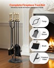Vevor Fireplace Tool Set 5 Pcs With Stand Tongs Shovel Brush Poker Black Brass