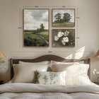 3 Piece Framed Vintage Canvas Wall Art Set  Large Green Floral And Tree Lands   