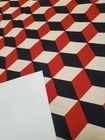 Awesome Rare Vintage Mid Century Retro 70s Red Blk Cream Op Art Q-bert Fabric 