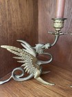 Antique Solid Brass Dragon Griffin Candlesticks Pair Winged Taper Candle Holder