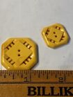 Pair Bakelite Yellow Carved Buttons Vintage 