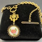 30g Vintage 12k Gold Filled Pocket Watch Chain Fob  Dog Clip T-bar  Gf Guilloche