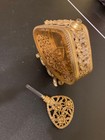 Vintage Ormolu Cameo Perfume Bottle Glass Brass Filigree Ornate Victorian 19th