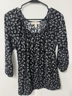 Michael Kors Women   s Black white Paisley Scoop Neck Peasant Chiffon Blouse M