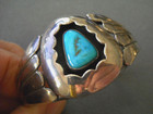 Heavy-gauge Native American Blue Gem Turquoise Sterlin Silver Shadowbox Bracelet