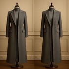 Grey Wool Women Long Overcoat Formal Business Office Wear Ladies Outfit Coat