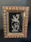 Vintage Persian Handmade Copper Metalwork Bird Art Khatam Inlaid Frame 