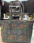 Nwt Vera Bradley Premium Cotton Hathaway Tote Gemstone Paisley Large Purse Teal