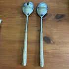 Vintage Rattan Wrapped Handle Salad Serving Set 14  Boho Coastal Mid Century