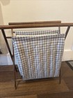 Vintage Stand Up Cloth Bag Folding Wood Sewing Knitting Yarn Craft Basket