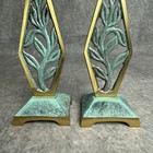 Vintage Pair Of Brass Candlesticks Verdigris Patina Made In Israel 10    Kl1711