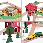 77pcs Wooden Train Set Toy Train For Boys   Girls With Wood Train Track Fits    