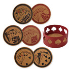 Mango Steam Set Of Six Poker Card Cork Coasters With Decorative Coaster Holder