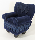 Vtg Dritz Pin Cushion Overstuffed Chair Velour W lace Doily Collectible Blue 6 