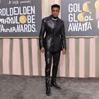 Black Leather Men s Suit Streetshot Peak Lapel Wedding Groom Tuxedo 2pc Slim Fit