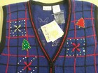 New Vtg Ugly Christmas Sweater Vest Bobbie Brooks L  12-14  Santa Reindeer Bling
