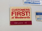 Vintage Lot Of 3 Woolworth Employee Badge Name Tags Chuckie Pin Backs