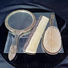 3pc  Princess Vanity Hair Care Set  Silver Plated  Victorian Mirror Brush Comb