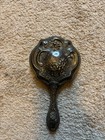 Vintage Floral Embossed Nouveau Vanity Hand Mirror Silver Plate Round Heavy