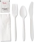450 Packs Of White Plastic Cutlery Set - Knife  Fork  Spoon  Napkin  Salt pepper