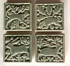 Set 4 Motawi Tileworks Medieval Stag  Rabbit  Dog  Cat 3  X 3  Gray Green