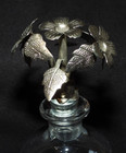 Vintage Bottle   Decanter Glass Stopper With Pliable Metal Flower Artwork