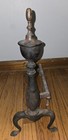 Vtg Andirons Cast Iron Fireplace Log Holders Fire Dogs W Brass Finials 
