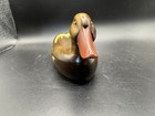 Hand Carved Wood Duck Decoy Glass Eyes Painted Miniature Drake Figurine