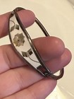 Vintage Mexico Alpaca Silver Mother Of Pearl Hinged Bangle Bracelet