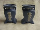 Vintage Blue Jasperware 2 Small Vases Lady W Urn