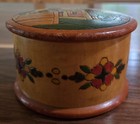 Vtg Russian Wood Hand Carved Hand Painted Round Trinket Box 5 dx3 25 h