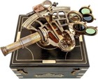 Antique Brass Vintage Nautical J Scott London 5  Sextant With Wooden Box Gift