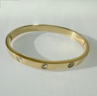 Stainless Steel Gold Cubic Zirconia Women Tarnish-free Bangle Bracelet Size 7