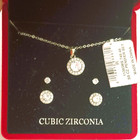 925 Halo Necklace   Earrings Set Sterling Silver 3 Pc Cz Pendant Holiday Gift