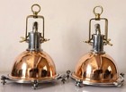 Pair Of Industrial Nautical Copper   Brass Dome Pendant Light Ship Style Hanging