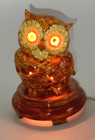 Vintage Mcm Ceramic Owl Lamp  Orange yellow Eyes Light Up Nightlight Tan brown