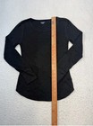 Womens Small Black Waffle Knit Thermal Long Sleeve Scoop Neck Top
