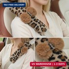 Leopard Print Seat Belt Cover Pad 2 Pcs Cute Plush Fluffy Fuzzy Seatbelt Covers