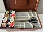 Vintage Wil-hold Brown Sewing Box Case Thread Wiss Pinking Shears Thimble
