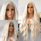 Platinum Blond Lace Front Wig Natural Wavy Synthetic Hair Heat Resistant Long