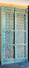 Antique Blue Double Barn Door Carved Wood Rustic Farmhouse Door Brass Studs 91