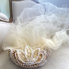 Vintage 1950s Beaded Lace Bridal Headpiece Wedding Veil 50s Crown Tiara