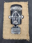 Vintage Hand Carved Decorative Stone African Art Tribal Mask On Burlap And Panel