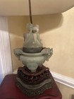 Antique Oriental Jade Lamp On Carved Wood metal Base 