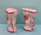 Pair Of Vases Antique English Victorian Peasant Village  Very Good Condition